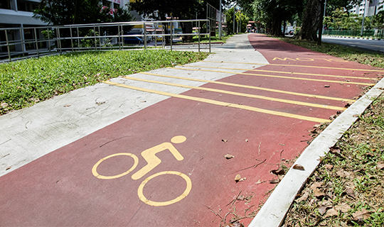 A red cycling path in Singapore