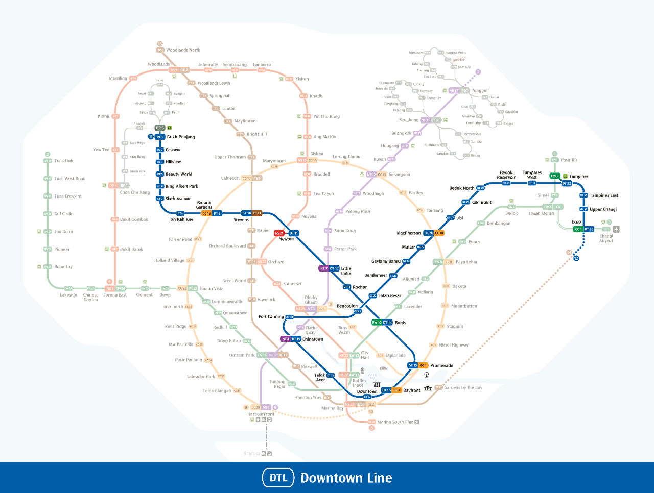 This is the system map for Downtown Line.