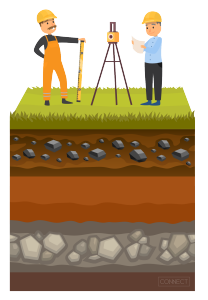 Image of workers on ground, with different soil types underground