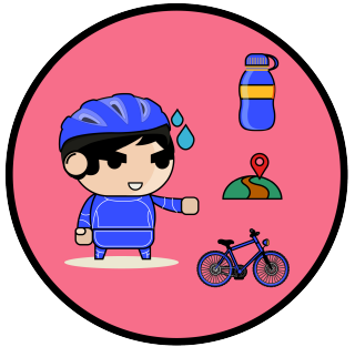 Graphic image of the Endurance Rider character with his bicycle and workout wear