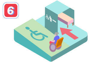 Image of infographic featuring commuter in wheelchair using a wheelchair ramp