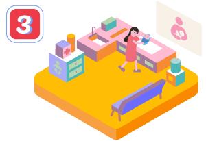 Image of infographic featuring baby care room with parent