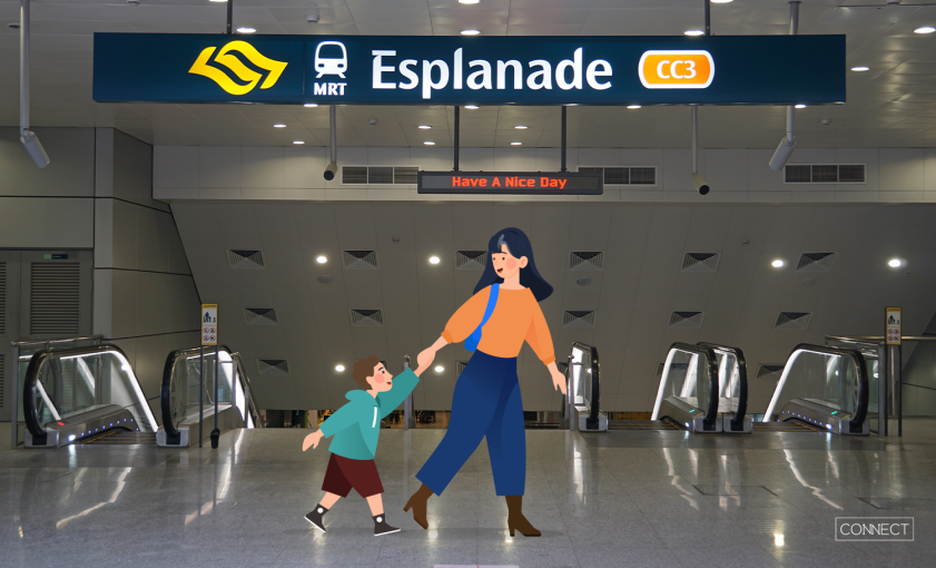 Image of mother with child at Esplanade MRT
