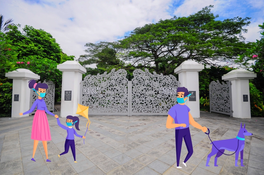 Image of characters outside of Botanic Gardens Tanglin Gate