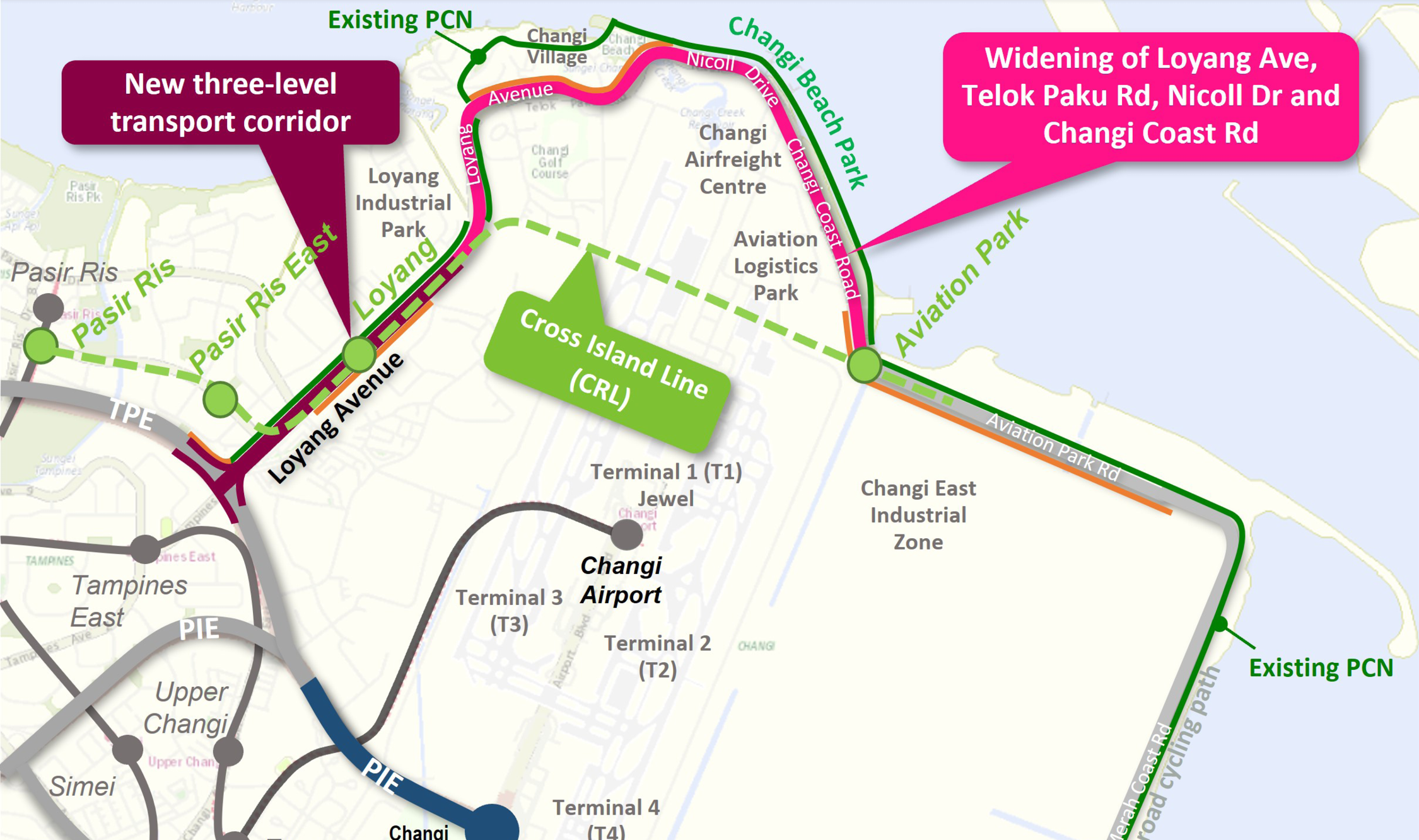 This is a map depicting the Changi Northern Corridor map