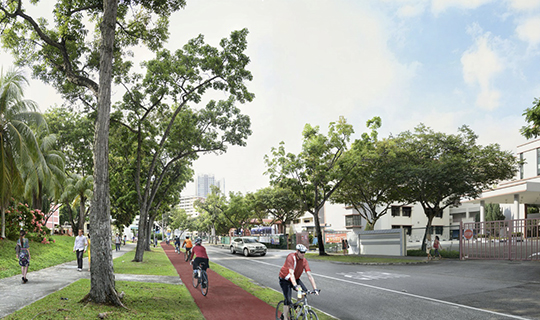 This is an artist impression of the Ang Mo Kio walking & cycling town 