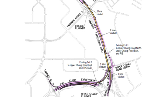 This is a map depicting the TPE/PIE/Changi viaduct