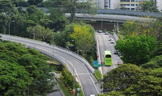 Cars and a bus on the highway