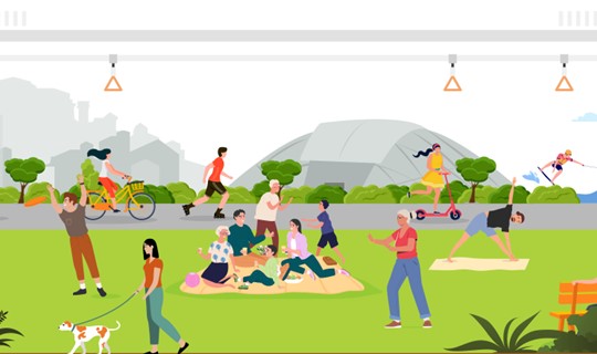 Image of walking and cycling paths against skyline