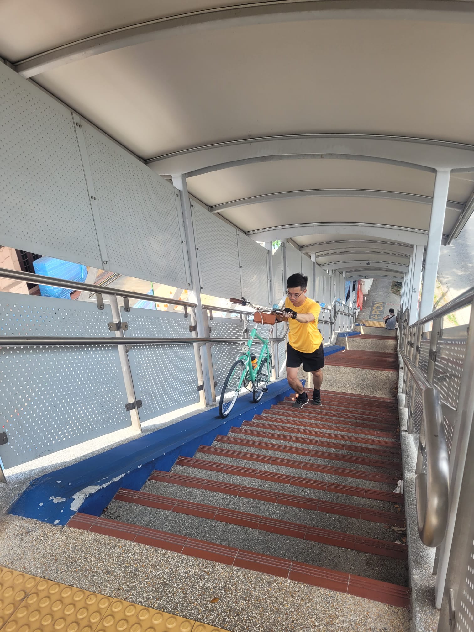 Going up onto bicycle wheeling ramp