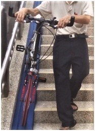 Going down the bicycle wheeling ramp