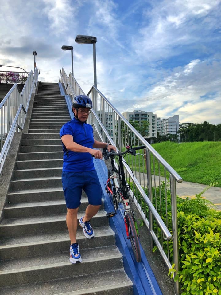 Going down the bicycle wheeling ramp