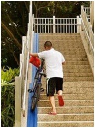 Loading bike onto bicycle wheeling ramp