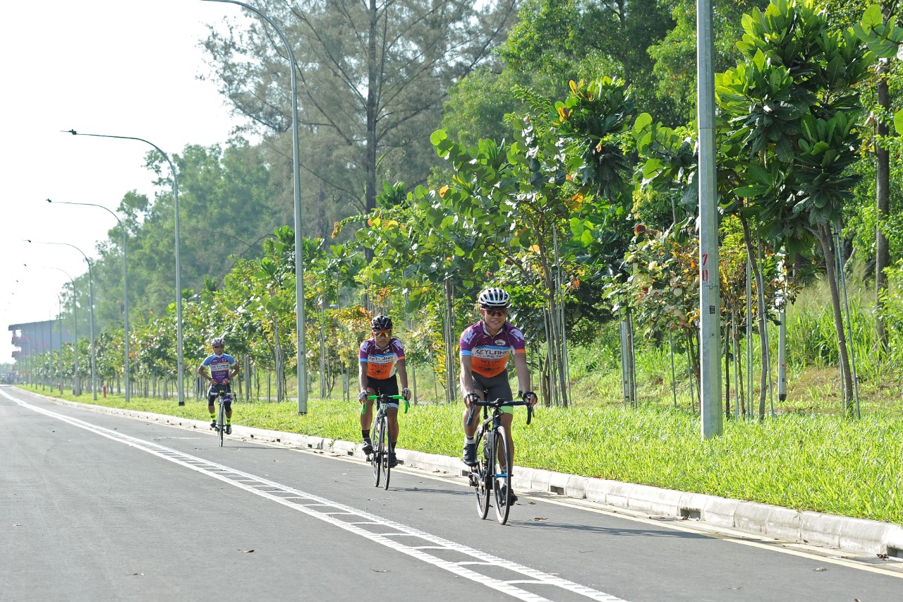 Cyclists along Tanah Merah Coast on-road cycling lane