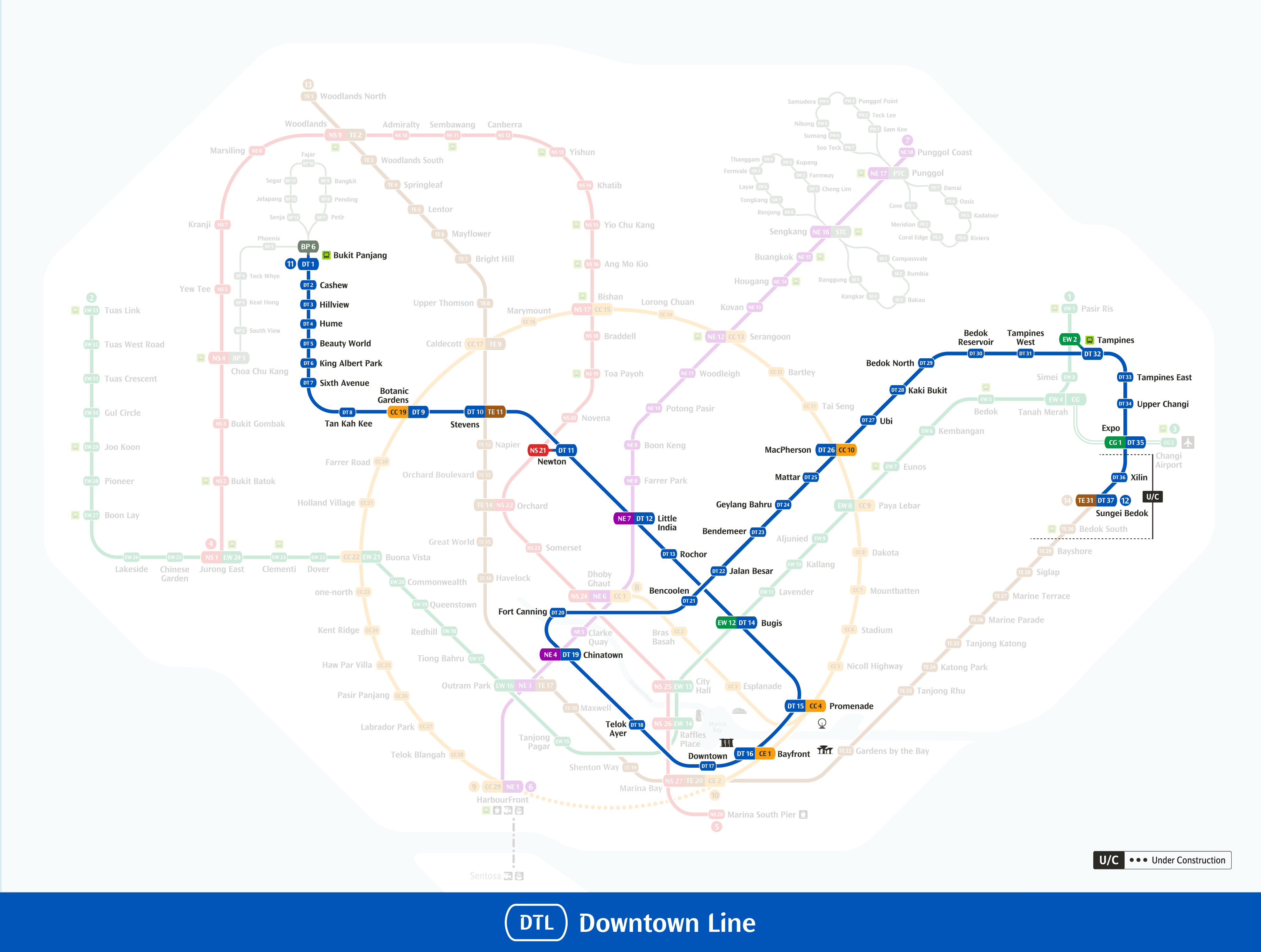 This is the system map for Downtown Line.