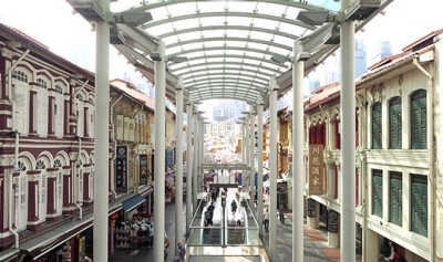 Roof canopy at Pagoda Street exit at Chinatown MRT station