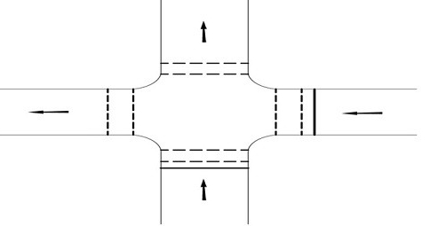An example of a signalised junction with two or less vehicular approaches