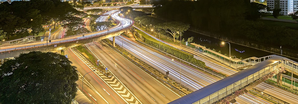 Roads in Singapore during the night