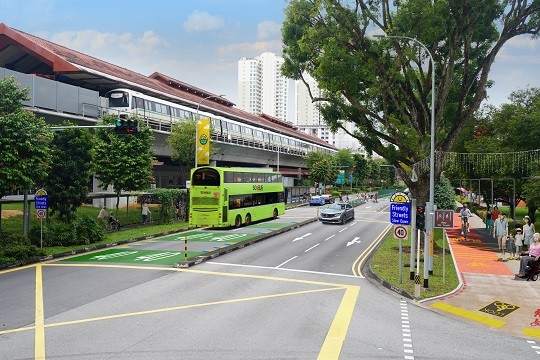 Bukit Batok West street signs and green road surface markings