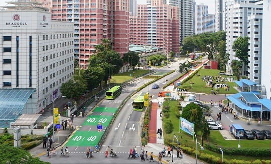 Toa Payoh street signs and green road surface markings