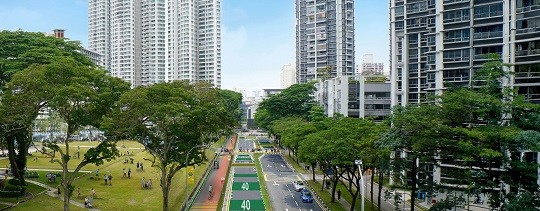 Toa Payoh street signs, green road surface markings and road humps