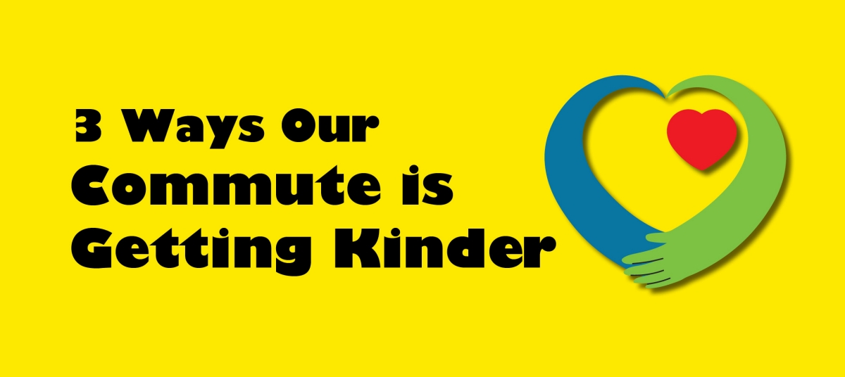 Image of yellow hero image with the words 3 Ways Our Commute Is Getting Kinder