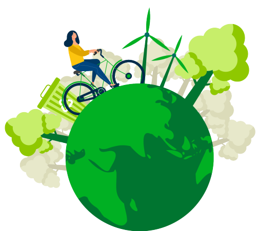 Graphic of globe with eco-friendly elements