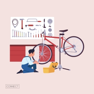 Image of infographic featuring man with tool box fixing his bike