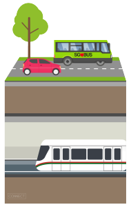 Graphic of underground train with cars on road above