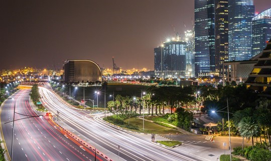 Image of roads lit up with street lights