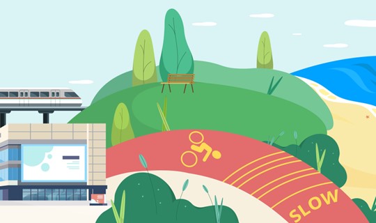 Image of town, cycling path and beach activities