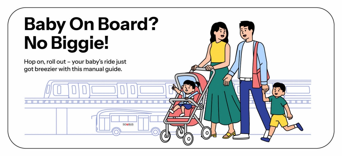 Image of family heading to the MRT with their kid and baby in tow