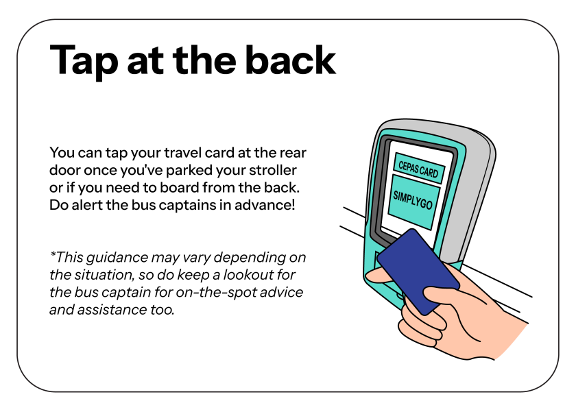 Graphic sharing tip for tapping at the back door of bus with stroller