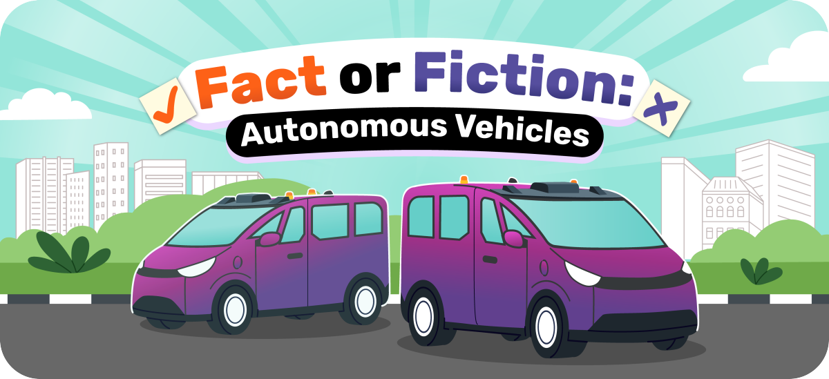 Image of AV buses with title of CONNECT article "Fact or Fiction: Autonomous Vehicles"