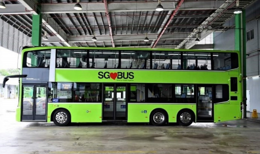 Image of three-door double-deck bus