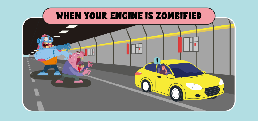 When your enginge is zombified - Image of a car at the shoulder of road, due to a stalled engine 