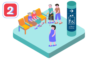 Image of infographic featuring commuters resting near priority signages and seats
