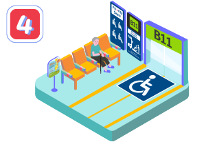 Image of infographic featuring a commuter sitting and waiting at a priority queue zone at a bus interchange