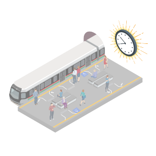 Graphic image train station platform with commuters