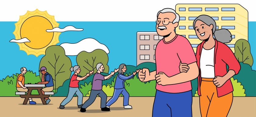 Image of cyclists enjoying the cycling path, while pedestrians use the footpath to walk