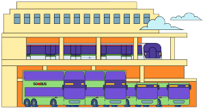 Graphic of public buses at a bus interchange
